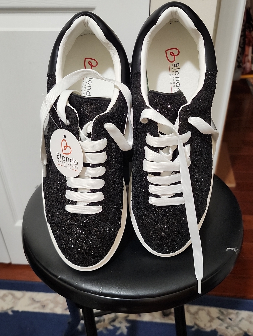 Blondo Black Glitter Platform Sneakers with White Soles